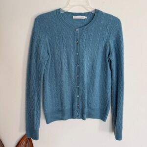 Classic Cable-Knit Blue Button-Front Cardigan Sweater